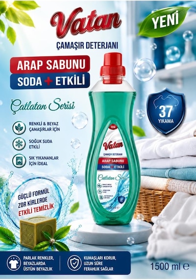 Vatan Sıvı Çamaşır Deterjanı Arap Sabunu Ve Soda Etkili 1500 Ml