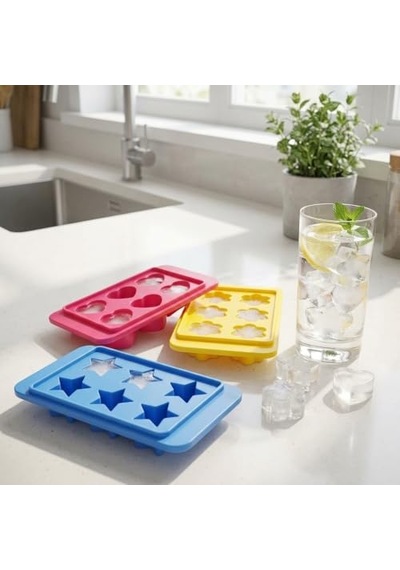 Tr Plastik 6 Bölmeli 3 Desenli Buz Kalıbı Seti, Yıldız-kalp-çiçek Desenli Buz Kalıbı 3 Set 13cm 8cm 3cm Eğle Genel
