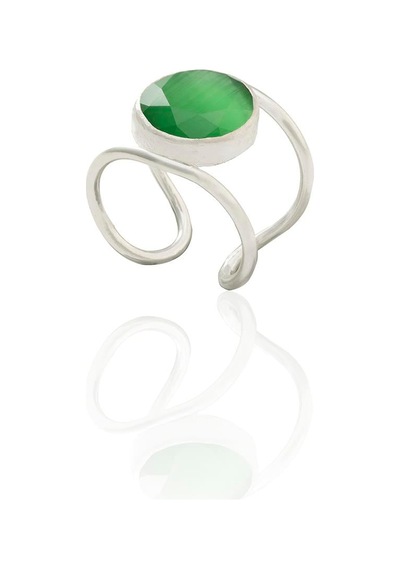 Kadir Jewellery 925 Ayar Gümüş Kaplama Zirkon Taşlı Kadın Minimal Yüzük Yeşil