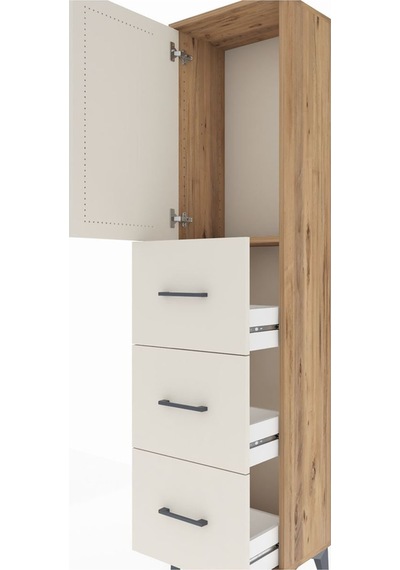 Arges Dolap Tek Raflı 3 Çekmeceli Tek Kapaklı 44x30x182 Çam-a... Çam