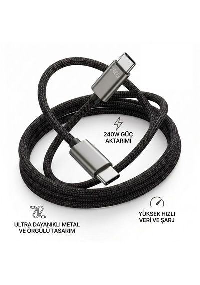 240w Süper Hızlı Şarj Kablosu Type-c To Type-c Örgü Kablo Güçlü Veri Aktarımı 240w Type-c Kablo