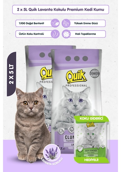 2 Adet 5lt Lavanta Kokulu Bentonit Topaklaşan Kokusuz Kedi Kumu 5lt X 2 Adet