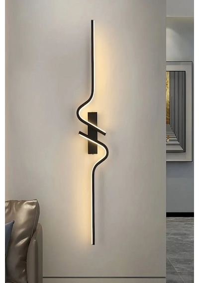 Dekoratif 40w Iç Mekan Gold Kasa 3 Renkli Işık Elektrikli 115 Cm Duvar Aplik 1 Adet Siyah