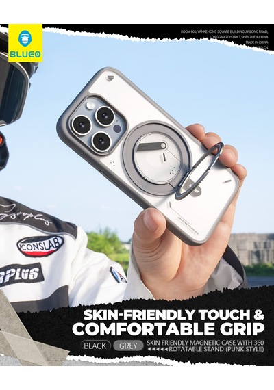 Mr. Gorilla İphone 16 Pro Max Uyumlu Magsafe Destekli 360 Dönen Metal Standlı Mat Kılıf Gri