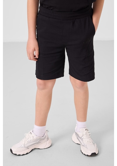 Siyah Pamuklu Oversize Fit Dokuma Hafif Esnek Chino Erkek Çocuk Şort Takım - 11276 Siyah