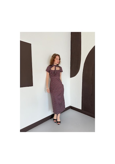 Verymoda Puantiyeli Elbise D3073 Kahve