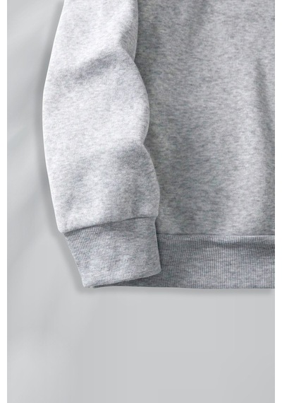 Macklin Unisex Kadın Erkek Essentials Baskılı Yarım Fermuarlı Dik Yaka Basic Sweatshirt Gri Mck0599 Gri