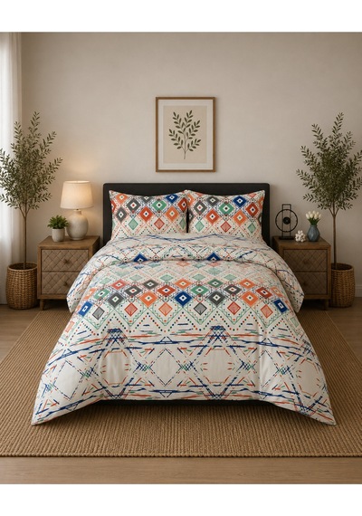 Çift Kişilik Nevresim Takımı %100 Pamuk 200x220 Lastikli Çarşaflı 160x200 Çok Renkli