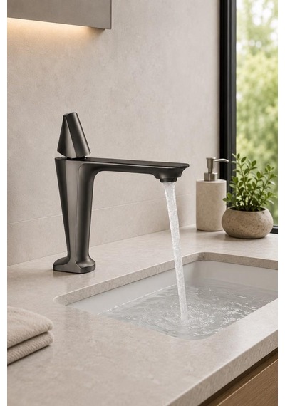 Vıta Kısa Lavabo Bataryası Mat Füme
