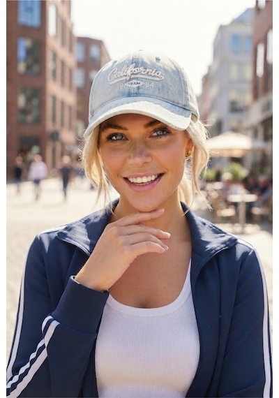 Tezzgelsin Kadın California Nakışlı Vintage Denim Şapka Eskitme Kot Baseball Kep Şapka Mavi