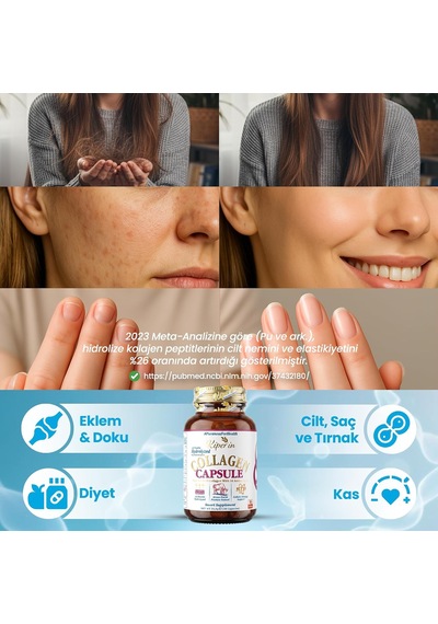 Tr Collagen Kapsül 30 Adet, Hidrolize Peptit 500 Mg, Tip 1-3-5-10, C Vitamini, Çinko, D3, Biotin, Selenyum, Hyaluronik