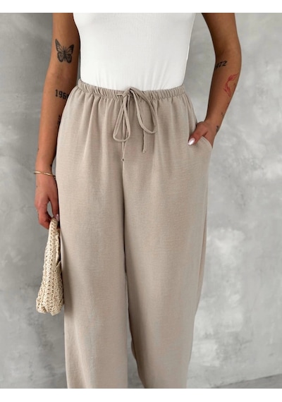 Tam12den Ayrobin Oversize Kadın Pantalon - Bej Bej