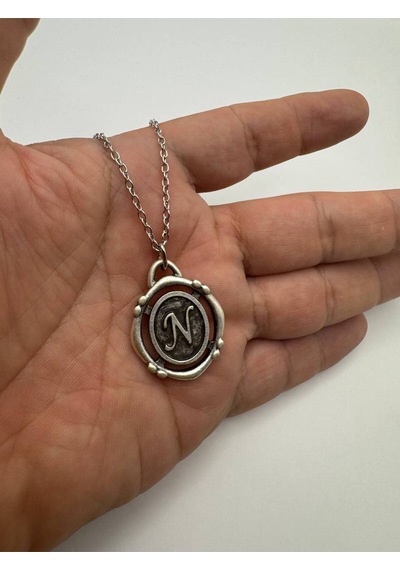 N Harfli Antik Unisex Kolye Kişisel, Zarif Ve Özgün Tasarım Çok renkli