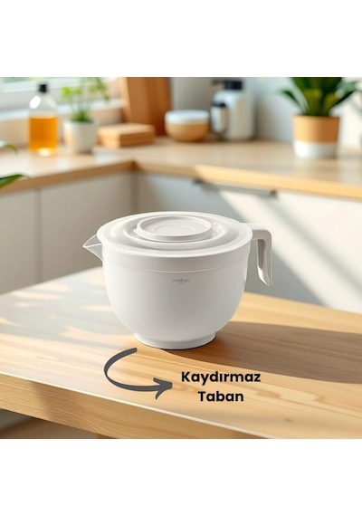Karıştırma Kabı & Mikser Kase Kapaklı Mikser Kase 3 Litre Çırpma Kabı Krem Multi