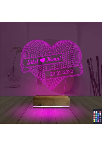 Luvivia Kalp Sevgiliye Hediye Kişiye Özel 3d Lamba - Masa Gece Lambası V13