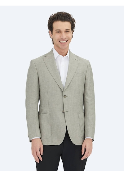 Kip Haki Düz Modern Fit Yün Karışımlı Ceket Haki