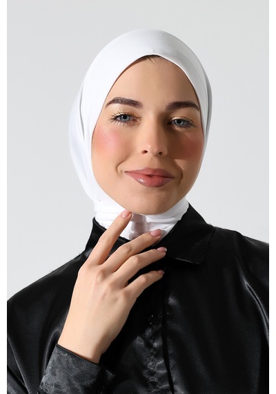 Kadın Çıtçıtlı Bağlamalı Tesettür Hazır Pratik Şal Beyaz Beyaz