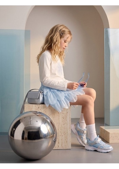 Zekids Kız Çocuk Mavi Çiçek Yaprak Detaylı Tasarım Şort Etek-17452