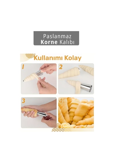 12'li Korne Kalıbı Torpil Huni Tatlı Kalıbı Pasta Kurabiye Profiterol Milföy Süsleme Aparatı 12 Cm Gri