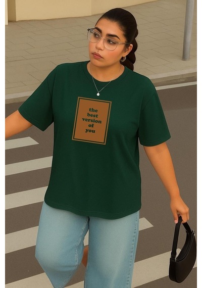 Büyük Beden The Best Baskılı Unisex Tişört Yeşil