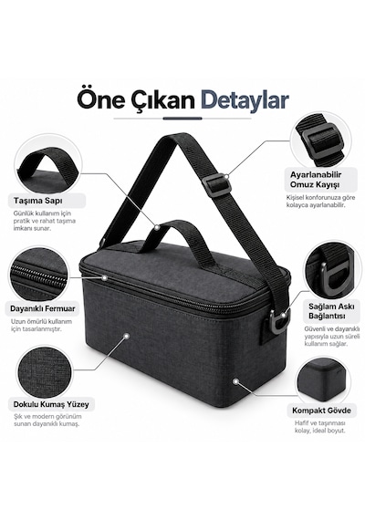 Microcase Portatif Termal Isı Yalıtımlı Yemek Taşıma Beslenme Çantası Al7021 Siyah