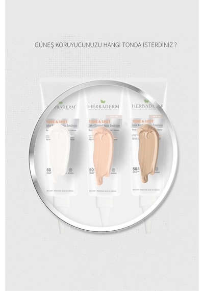 Herbaderm Tone & Spot Lekeli Ciltler İçin Nemlendirici Güneş Kremi SPF50+ Orta Ton 40 ML