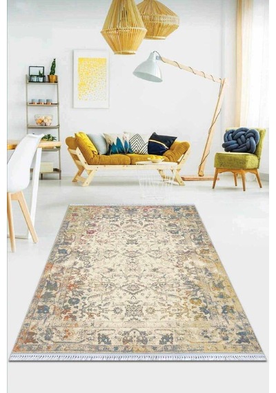 Çok Renkli Vintage Dokuma Pamuk Taban Kaymaz Kilim Klm237n11