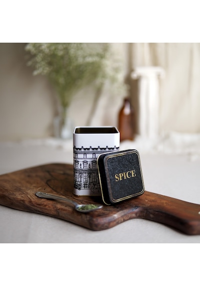 City Spice Desenli Kare Metal Kutu, 7.5 X 7.5 X 10 Cm, 0.5 Lt Çok Renkli