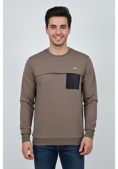 Baglan Erkek Mevsimlik Sıfır Yaka Sweatshirt Bgl-st04864 Açık Kahverengi