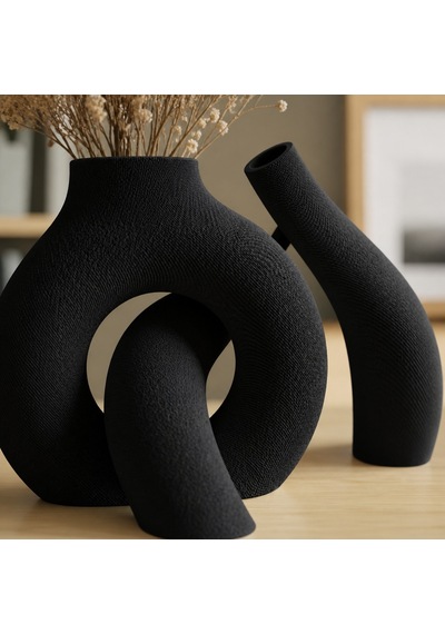 3d Baskı Interlocking Vazo - İç İçe Geçen Dekoratif Vazo-siyah Çok Renkli