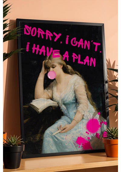 Saturn Sorry I Cant I Have A Plan Reading Çerçeveli Tablo Kitap Sever Arkadaşa Hediye Altered Art