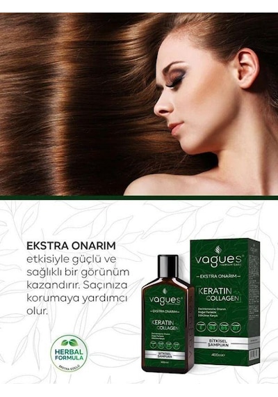 Vagues Keratin Collagen Ekstra Onarım Dökülme Karşıtı Hızlı Uzama Etkili Bitkisel Şampuan 400 Ml Dökülen