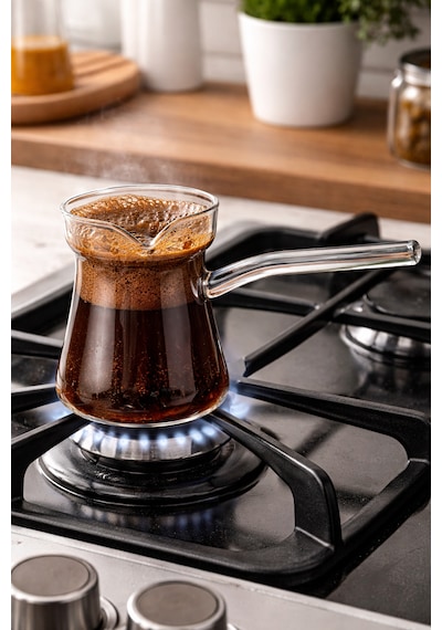 Cam Cezve 400 Ml Isıya Dayanıklı Borosilikat Şeffaf Kahve Cezvesi Ocak Üstü Kullanım