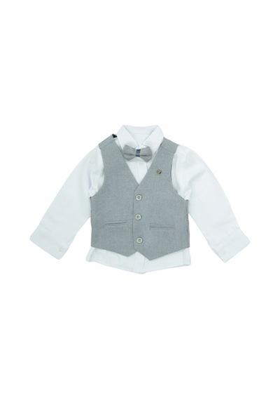 Modanino Erkek Bebek 4'lü Takım Set Pantolon+gömlek+yelek+papyon 12389 Gri
