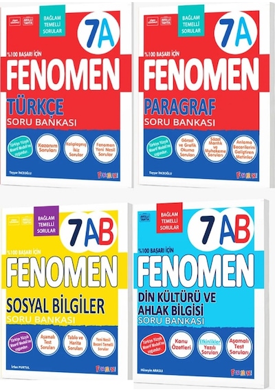 2027 7.sınıf 7a Türkçe-7a Paragraf -7ab Sosyal -7ab Din Yeni Müfredat Soru Bankası Seti 4 Kitap