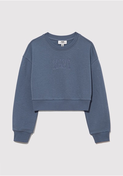 Mavi - Mavi Logo Baskılı Mavi Crop Sweatshirt 7s10078-70871 Mavi