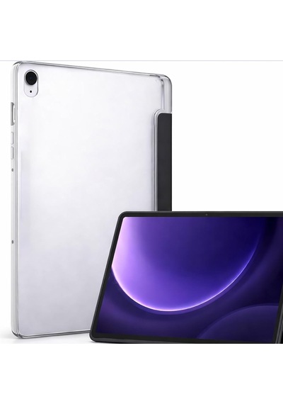 Samsung Galaxy P610 İle Uyumlu Tab S6 Lite 10.4 Şeffaf Arka Kapak Smart Cover Katlanabilir Standlı Darbe Emici Koruyucu Slim Tablet Kılıfı Akıllı Uyku Özellikli Siyah
