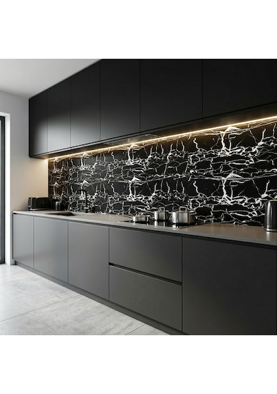 30x60 Cm Kendinden Yapışkanlı Duvar,banyo,tezgah Arası Kaplama Siyah Çizgili Mermer 12 Adet 7006-30-12