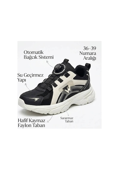 Toom Tom Walkıng Unisex Otomatik Bağcıklı Spor Ayakkabı 36-39 Numara Hafif Kaymaz Taban Siyah - Bej