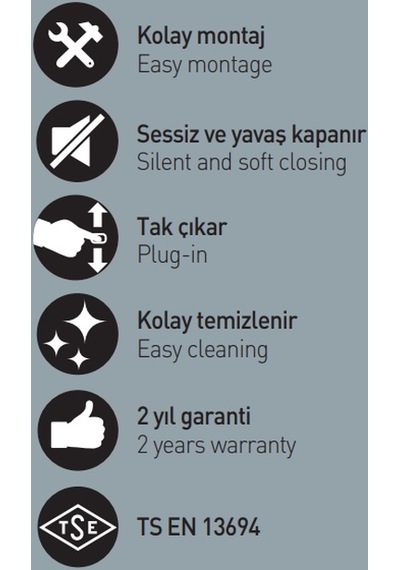 T - may Gökbel Kare Yavaş Kapanan Amortisörlü Klozet Kapağı Soft Cl
