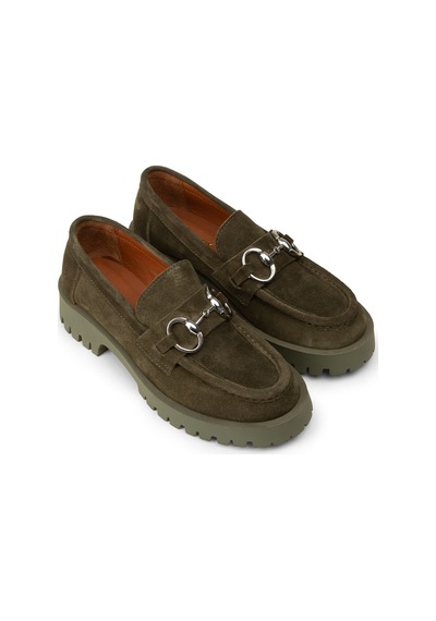 Deery Kadın Hakiki Süet Yeşil Tokalı Loafer - 02037zyslc03