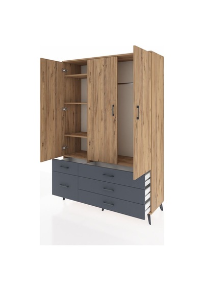 Hyperion Dolap 5 Raflı 5 Çekmeceli Tek Askılı 132x44x195 Çam-çam/antrasit Atlas Çam/antrasıt Hyperion Dolap 5 Raflı 5 Çekmeceli Tek Askılı 132x44x195 Çam-çam/antrasit Atlas Çam/antrasıt