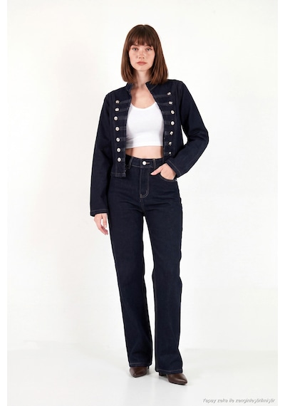 Lela Pamuklu Yüksek Bel Bol Paça Jeans Kadın Kot Pantolon 7031006 Koyu Mavi