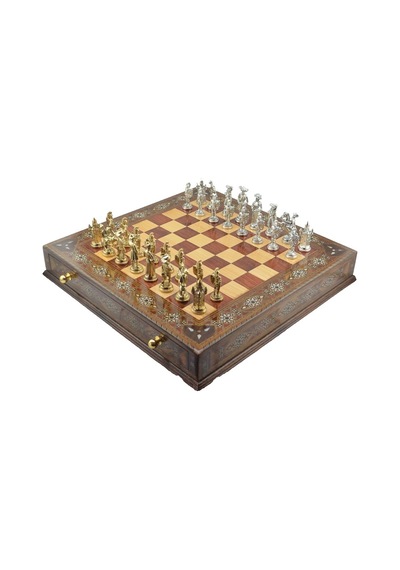 Gifthome Metal Satranç Takımı/seti Battal,ispanyol,parlak,sedefli,ceviz ,çekm. Satranç Tahtası