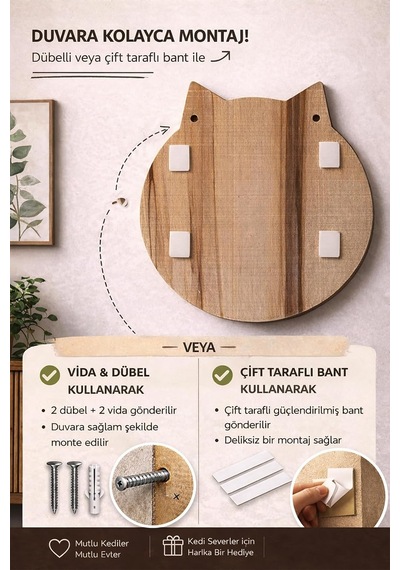 Minimalist Şık Kedi Tırmalama Tahtası / Doğal Ahşap Ve Doğal Jüt İp / Çevre Ve Kedi Dostu Hem Yapışkanlı He