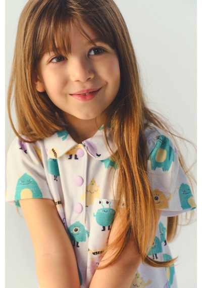 Panço Kız Bebek Desenli Kapüşonu Çıkarılabilir Örme Beyaz Elbise