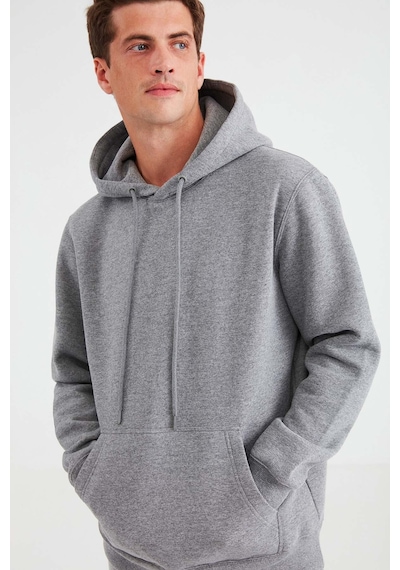 Grimelange Jorge Erkek Yumuşacık Kapüşonlu Organik Pamuk Kanguru Cepli Regular Açık Gri Sweatshirt