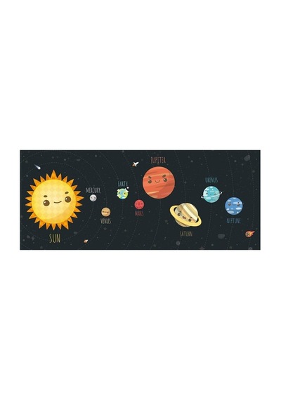 Güneş Sistemi Dekoratif Eğitim Amaçlı Akıllı Kağıt Tahta Yazı Tahtası İngilizce 150x56 Cm Beyaz