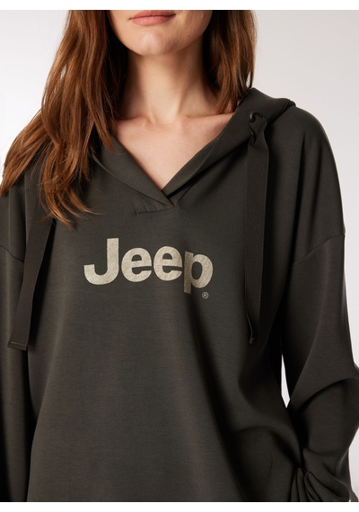 Jeep Haki Kadın Kapüşonlu Oversize Baskılı Sweatshirt C4wl-swt4420