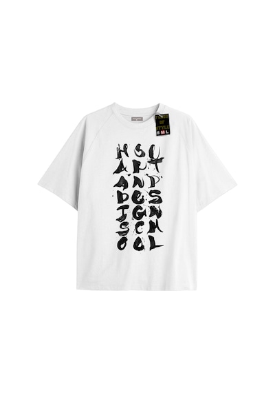 Flood Of Style Beyaz Oversize T-shirt Harf Özel Tasarım